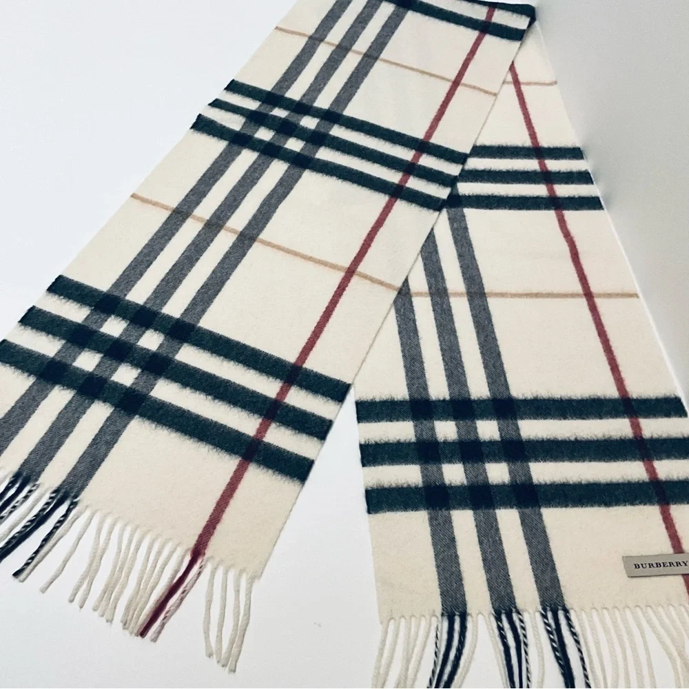BURBERRY CASHMERE IVORY CHECK SCARF - Picture 3 of 6